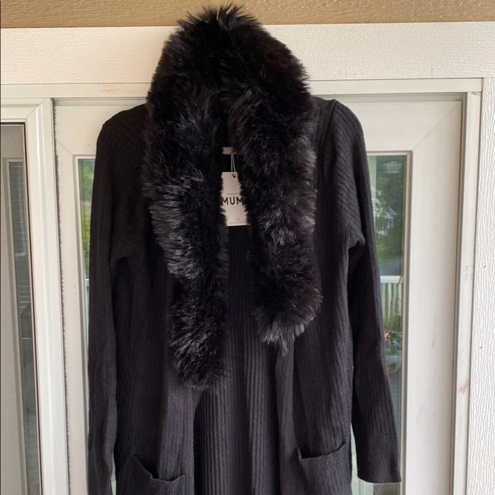 Brand new Show Me Your MuMu Black Cardigan with Faux Fur Collar Size Large - Picture 1 of 10